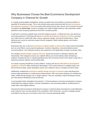 Why Businesses Choose the Best Ecommerce Development Company in Chennai for Growth