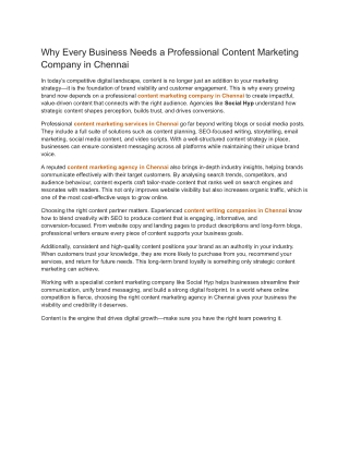 Why Every Business Needs a Professional Content Marketing Company in Chennai