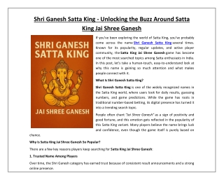 Shri Ganesh Satta King - Unlocking the Buzz Around Satta King Jai Shree Ganesh