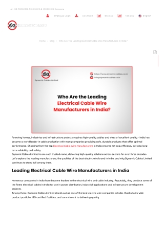 Who Are the Leading Electrical Cable Wire Manufacturers in India_