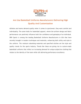 Are Usa Basketball Uniforms Manufacturers Delivering High Quality And Customization