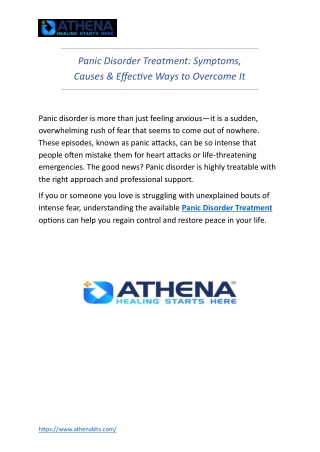Panic Disorder Treatment Symptoms, Causes & Effective Ways to Overcome It