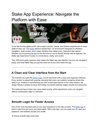 Stake App Experience: Navigate the Platform with Ease