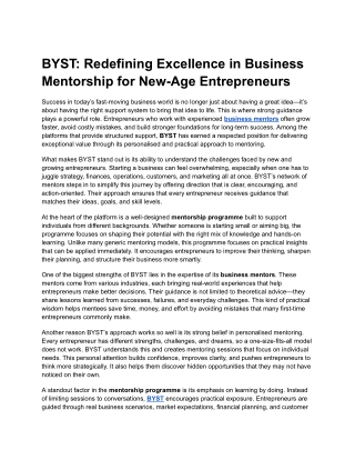 BYST_ Redefining Excellence in Business Mentorship for New-Age Entrepreneurs