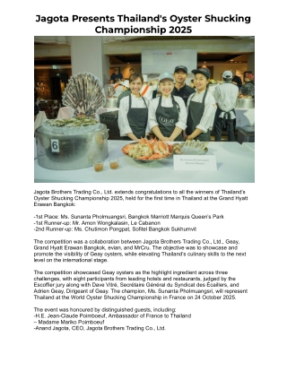Jagota Presents Thailand's Oyster Shucking Championship 2025