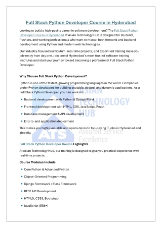 Full Stack Python Developer Course in Hyderabad