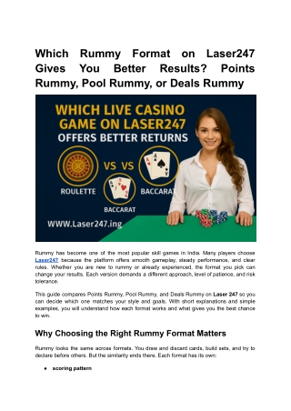 Which Rummy Format on Laser247 Gives You Better Results Points Rummy, Pool Rummy, or Deals Rummy (2)