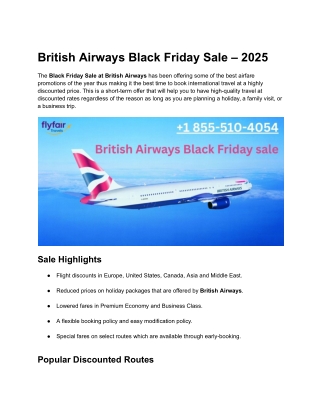 British Airways Black Friday Mega Deals 2025 – Contact:  1 855-510-4054
