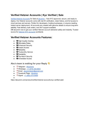 "Verified Hetzner Accounts – KYC Verified for Your Safe Transactions"