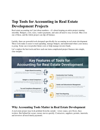Key Features of Tools for Accounting for Real Estate Development