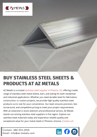 Buy Stainless Steel Sheets & Products at AZ Metals