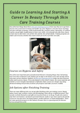 Guide to Learning And Starting A Career In Beauty Through Skin Care Training Courses