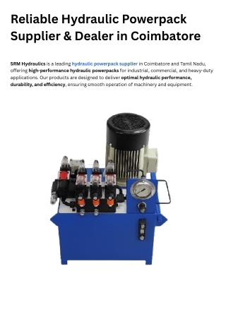 Hydraulic Power pack in Coimbatore | Hydraulic Power Pack