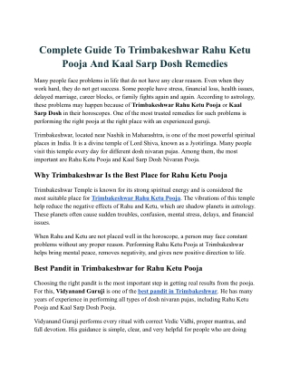 Complete Guide To Trimbakeshwar Rahu Ketu Pooja And Kaal Sarp Dosh Remedies