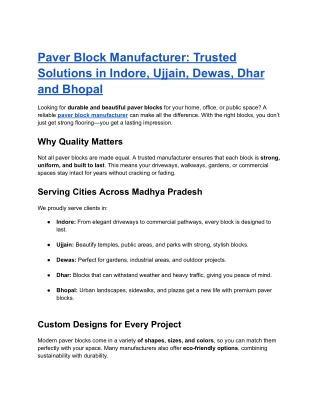 Paver Block Manufacturer