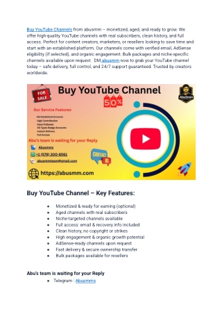 Buy YouTube Channels from abusmm – monetized, aged, and ready to grow