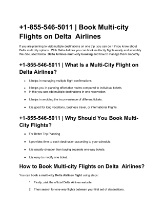 1-855-546-5011 | Book Multi-city Flights on Delta  Airlines
