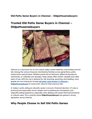Old Pattu Saree Buyers in Chennai