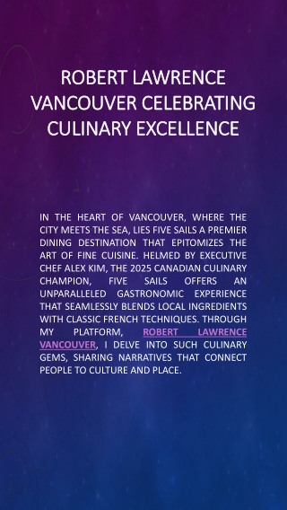 Robert Lawrence Vancouver Celebrating Culinary Excellence