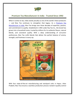 Premium Tea Manufacturer in India - Trusted Since 1992