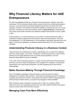 Why Financial Literacy Matters for UAE  Entrepreneurs