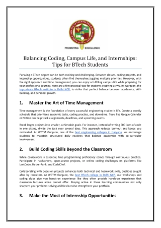 Balancing Coding, Campus Life, and Internships Tips for BTech Students