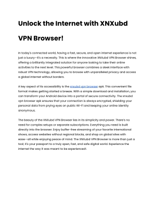 Unlock the Internet with XNXubd VPN Browser!