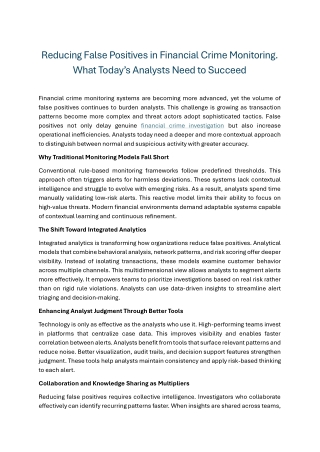 Reducing False Positives in Financial Crime Monitoring What Today’s Analysts Need to Succeed