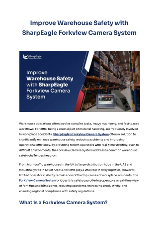 Improve Warehouse Safety with SharpEagle Forkview Camera System