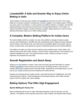 Lotusbet365: A Safe and Smarter Way to Enjoy Online Betting in India