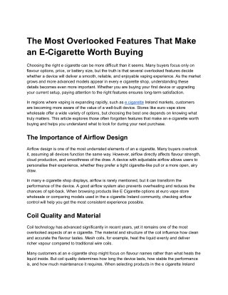 The Most Overlooked Features That Make an E-Cigarette Worth Buying