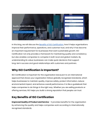 Benefits of ISO Certification