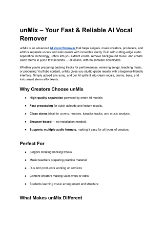 unMix – Best AI Vocal Remover for Clean Vocal & Music Separation