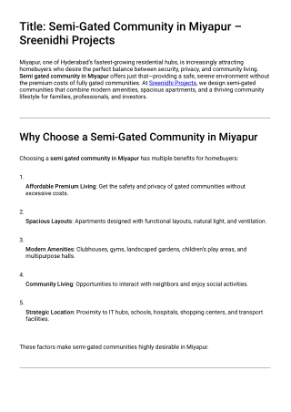 Semi-Gated Community in Miyapur