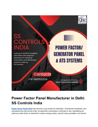 Power Factor Panel Manufacturer in Delhi | High-Quality APFC Panels