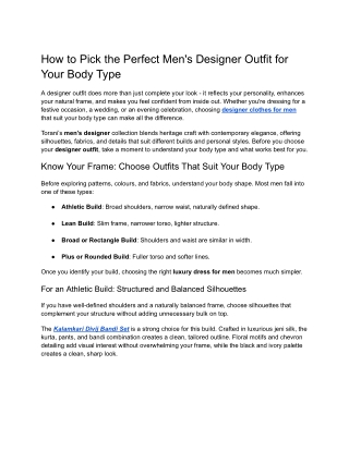 How to Pick the Perfect Men's Designer Outfit for Your Body Type