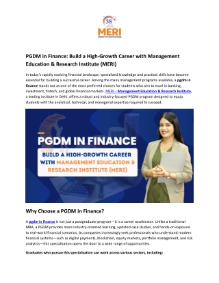 PGDM in Finance Build a High-Growth Career with Management Education & Research Institute (MERI)