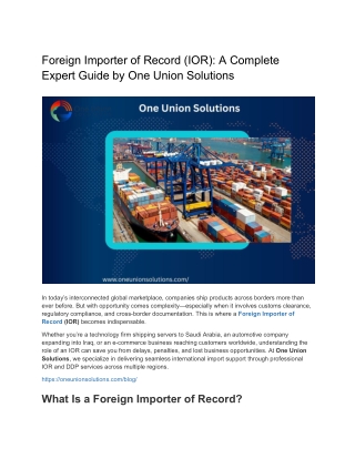 Foreign Importer of Record (IOR): A Complete Expert Guide by One Union Solutions