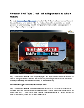 Nemansh Syal Tejas Crash What Happened and Why It Matters