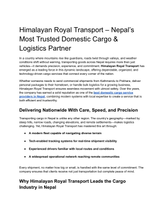 Leading Domestic Cargo Services in Nepal – Himalayan Royal Transport