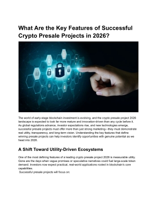 What Are the Key Features of Successful Crypto Presale Projects in 2026
