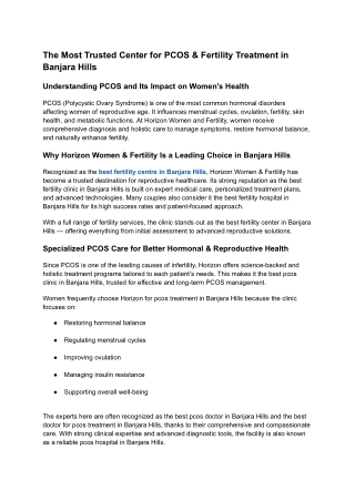 The Most Trusted Center for PCOS & Fertility Treatment in Banjara Hills