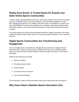 Reddy Anna Social: A Trusted Space for Smarter and Safer Online Sports Communiti