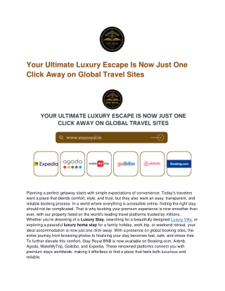 Experience a Smooth Luxury Escape With One-Click Booking Worldwide