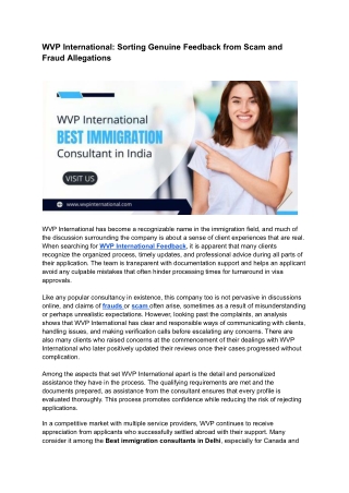 WVP International: Sorting Genuine Feedback from Scam and  Fraud Allegations