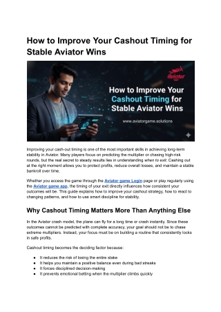 How to Improve Your Cashout Timing for Stable Aviator Wins
