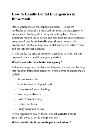 How to Handle Dental Emergencies in Bibwewadi