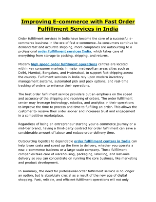 Improving E-commerce with Fast Order Fulfillment Services in India