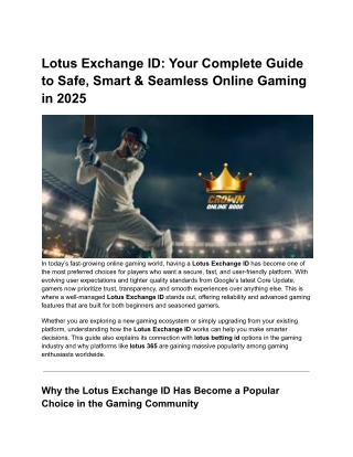 Lotus Exchange ID Your Complete Guide to Safe, Smart & Seamless Online Gaming in 2025