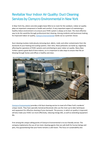 Duct cleaning services by Cismycro environmental